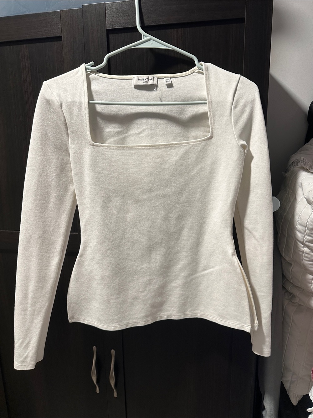 Babaton Ivory Square-Neck Long Sleeve Top